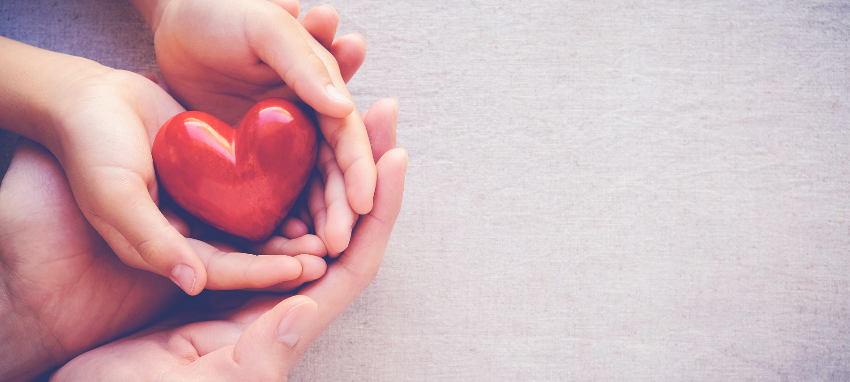 parent and child's hand holding an heart shaped object